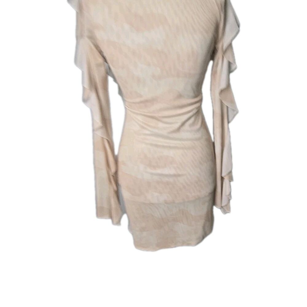 MISSGUIDED Beige Ruffle Mesh Mini Dress Size 6 - Picture 3 of 4